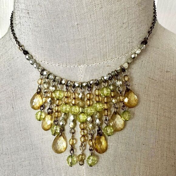 1928 green dangle beaded chain choker necklace - Picture 1 of 8